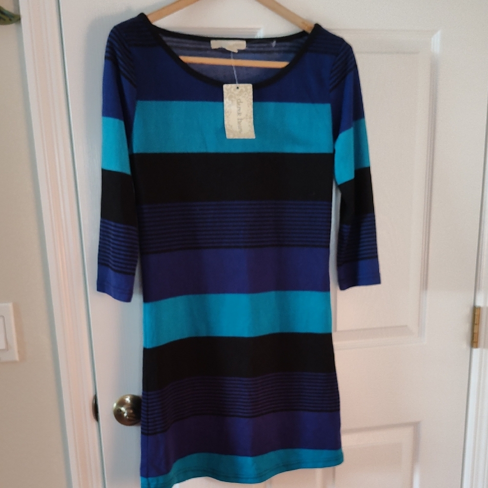 Derek Heart Blue and Black Striped Long Sleeve Dress